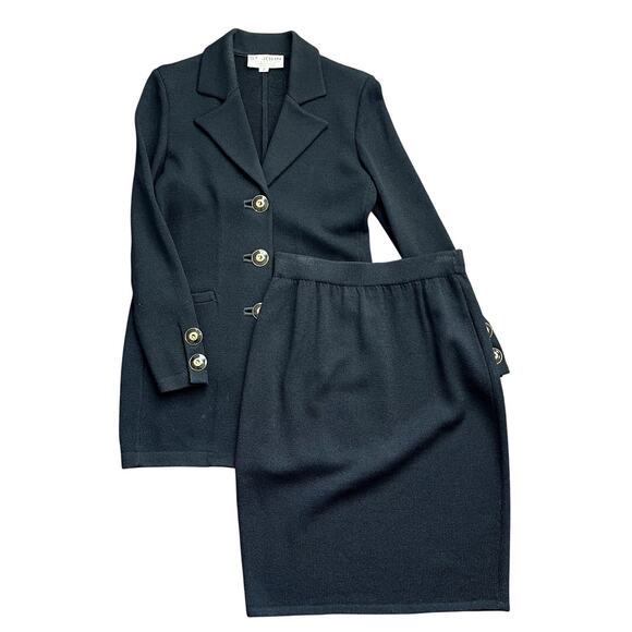 St. John Collection by Marie Gray Women’s Blazer 2 Knit Skirt Sz 4 Suit Black